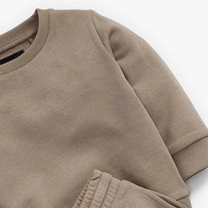 Custom Kids Tech Stacked Sweatsuit Conjuntos Imprimir Logo Algodón Liso Invierno Para Niños Niñas French Terry 2 Piezas Camisa Jogger Set - Product Image 3