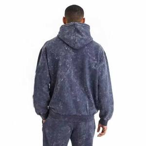 Conjunto de chándal de dos piezas polar lavado con ácido informal con capucha de invierno personalizado para hombres-respetuoso con el medio ambiente - Product Image 6