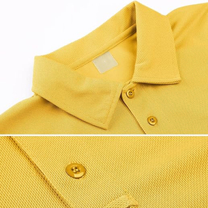 เสื้อโปโลแขนสั้นสีเหลืองมัสตาร์ดสำหรับผู้ชาย สีพื้น ผ้าทอแบบอ็อกซ์ฟอร์ด ดีไซน์กระดุม ทรงปกติ - Product Image 3