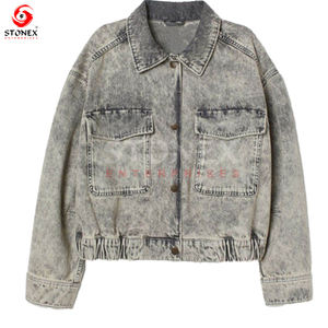 Veste en jean délavé à sable urbain Old School personnalisée de qualité supérieure pour femmes Vestes vintage imprimées pour dames - Product Image 6