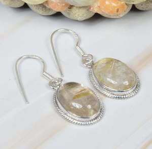 Haute qualité 925 en argent Sterling crochet boucle d'oreille doré rutile juillet pierre de naissance à la main forme ovale bijoux pour cadeau - Product Image 2