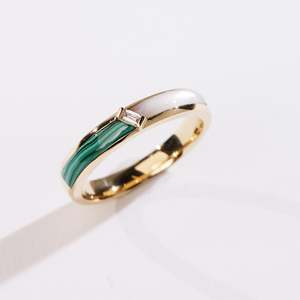 Anillos Finos de Doble Banda con Madreperla y Malaquita/Lapislázuli/Negro/Rosa Cortados a Medida - Product Image 4