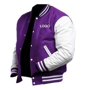 Men's <b>Purple</b> White Leather Sleeve Baseball <b>Jacket</b> Premium Quality Custom Logo Wool Letterman Style Embroidery for School College - Product Image 4