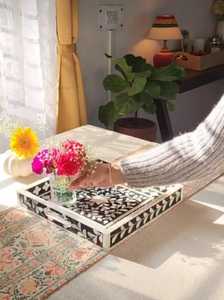 Bandeja de servicio con incrustaciones de hueso árabe Royal Essence, bandeja de lujo para el hogar, comedor de hotel y regalos durante las celebraciones de Eid y Ramadán - Product Image 5