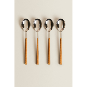 Ensemble de couverts en acier inoxydable, design moderne, écologique, cadeau de mariage, avec manches en bois, couleur personnalisée - Product Image 2