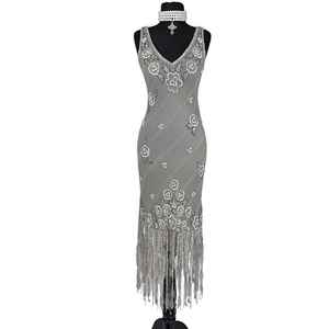 Robes de soirée élégantes, robe courte à col en cœur, décor de broderie antistatique pour fêtes, dîner, sans manches scintillantes - Product Image 5