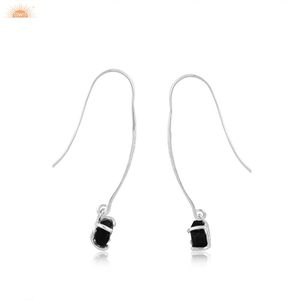 Natural <b>Black</b> Obsidian Raw Gemstone Stylish Prong Set <b>Dangle</b> <b>Earrings</b> 925 Sterling SIlver <b>Earrings</b> Gift For Women - Product Image 4