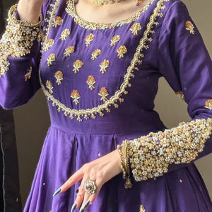 Solid <b>Purple</b> Anarkali Set with Hand Embellished Indian & Pakistani Clothing - Product Image 1