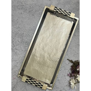 Stylish Design Gold Square Shape Food <b>Snacks</b> Serving <b>Tray</b> Twin Butterfly Accent High Quality Metal Serving <b>Tray</b> In Lowest Price - Product Image 4