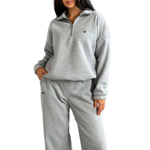 Ensemble sweat-shirt et jogging en polaire à demi-zip pour femmes, coupe décontractée, toucher doux, vêtements de détente d'hiver, fabrication en gros OEM ODM - Product Image 1