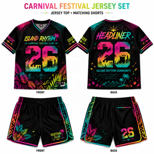 Oem Custom Music Festival Jersey Sublimation Printing Shirt Shorts Event Beach Island Rhythm Carnival Festival Club Jersey Set - Product Image 3