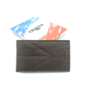 Portefeuille à deux volets en cuir PU marron pour hommes élégants avec design de panneau cousu et emballage de boîte-cadeau à un prix de gros. - Product Image 2