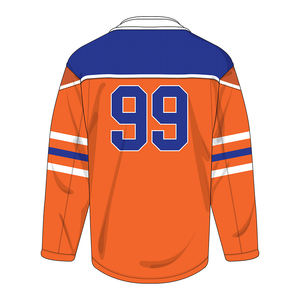 Jersey de Hockey Personalizado Azul y Naranja, Unisex, Manga Larga, Ligero, Impermeable, Diseño de Parches, Ropa Deportiva Cómoda, Servicio OEM - Product Image 3