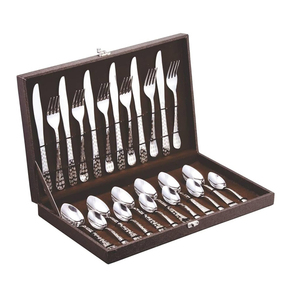 JUEGO DE CUBIERTOS DE PLATA DE ACERO INOXIDABLE para HOTEL RESTAURANTE CASA CAMPING CON CAJA DE MADERA - Product Image 6