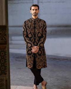 Beautiful Heavy Embroidery 2025 Sherwani <b>Pant</b> Dress Black Groom with Breathable Crystal Glass Beads Stone Pearls on Plus Size - Product Image 1