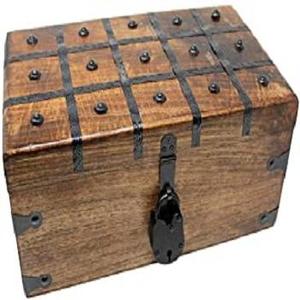 Boîte de rangement de bijoux en bois naturel décoratif antique Boîte en bois rectangulaire avec sculpture gravée Boîte à bijoux de couleur marron - Product Image 2