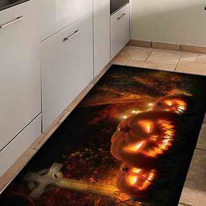 Tapis d'horreur Citrouille : Décoration d'Halloween noire et orange, tapis fin non tissé - Product Image 2