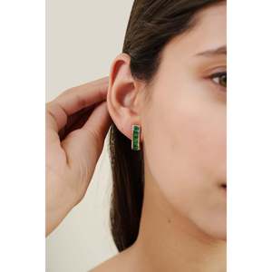 Rhodium Plated Copper <b>Emerald</b> <b>Stud</b> Earrings with Zircon and Pearl - Product Image 6