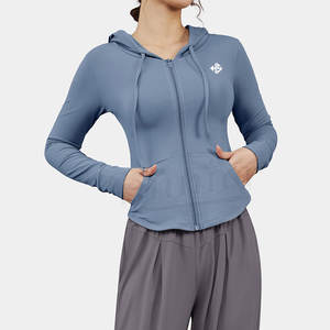 Mujeres Fitness Gym Workout Shirt Nylon Tight Quick Slim Fit Sportswear Running Yoga Top Manga larga Cremallera Chaqueta deportiva - Product Image 6