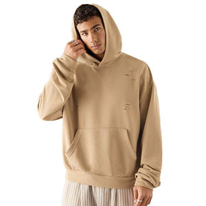 Beige en détresse sweats à capuche hommes 400GSM lourd polaire coton surdimensionné coupe Streetwear pull conception de Logo personnalisé - Product Image 1