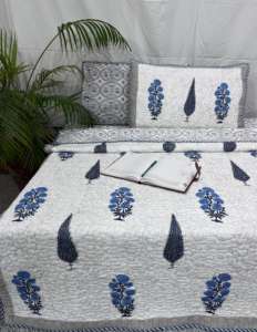 Edredón Floral con estampado de algodón 100% hecho a mano ecológico con fundas de almohada Juego de edredón de algodón Jaipur con estampado de bloque de mano - Product Image 1