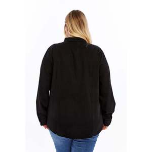 Camisa de Botones RMG para Mujer, Talla Grande, Mezcla de Tencel Negra, Blusa Informal de Corte Holgado y Cómodo - Product Image 5