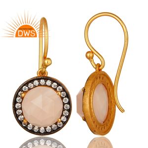 ต่างหูเงินแท้ 925 ชุบทอง 18K ประดับด้วยพลอย CZ ธรรมชาติ และโรสชาเลดอนี ผลิตโดยผู้ผลิตเครื่องประดับชุบทองเวอร์เมล - Product Image 3