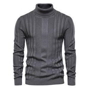 Pull-over en tricot décontracté à col haut pour hommes, nouveau style de sous-couche chaude, couleur unie, décoration tissée, grande taille, hiver - Product Image 1
