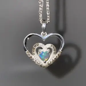 จี้โอปอลสีเงินสเตอร์ลิงประดับ925สไตล์วินเทจจี้หัวใจโอปอลเอธิโอเปียนจี้แฟชั่นสำหรับศาสนาทองเหลือง - Product Image 2