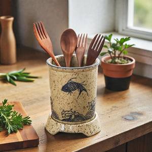 ที่ใส่เครื่องครัวเซรามิกทำมือ |   อุปกรณ์ครัวและโถเก็บช้อน |   ของตกแต่งเคาน์เตอร์ที่หรูหรา - Product Image 4