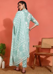 Kurta Anarkali de algodón con estampado floral, con dupatta, cuello en V, largo hasta la pantorrilla, manga tres cuartos, hecho a mano, cómodo, elegante, ropa étnica. - Product Image 4