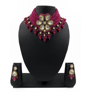 ชุดโช้คเกอร์ Kundan แบบดั้งเดิมพร้อมลูกปัดสีชมพูและต่างหูสำหรับชุดเจ้าสาวสำหรับผู้หญิงสาวๆโช้คเกอร์ Kundan สำหรับงานแต่งงาน - Product Image 1