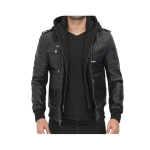 Vestes en cuir de vache à capuche pour hommes, décontractées, d'hiver, pour moto, best-sellers 2023, écologiques, de haute qualité, disponibles en gros - Product Image 1