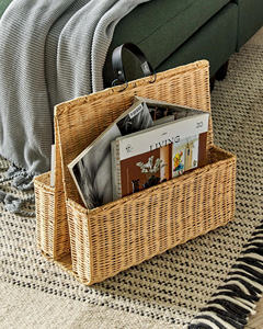 Panier à magazines en rotin à double couche haut, fait à la main, en osier naturel, organisateur de rangement pour le bureau, le salon, l'affichage - Product Image 5