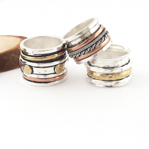 Mens Womens Handcrafted Spinner Band Hallah Anneaux Vintage Laiton Argent Plaqué Finition Martelée Anneaux De Pouce 6.5US Fête De Mariage - Product Image 2