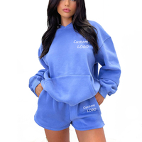 Conjunto personalizado de Sudadera con capucha y pantalones cortos de algodón para mujer Jogger de 2 piezas para ropa de salón con sudadera y pantalones chándal