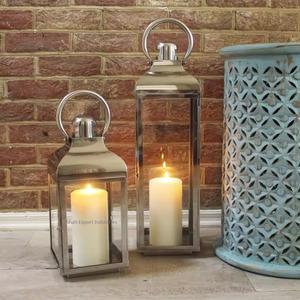 Indoor & Outdoor Decorative Stainless Steel and Glass Candle <b>Lanterns</b> Shiny Silver <b>Tall</b> <b>Lanterns</b> for Garden Decor - Product Image 5