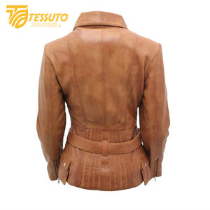 Chaqueta de cuero auténtico para mujer 100%, nueva chaqueta de cuero genuino de motorista informal y elegante en embalaje Premium - Product Image 3
