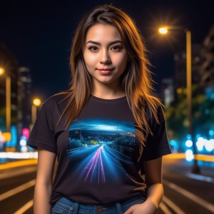 T-shirt col rond personnalisé pour femmes en polyester à manches courtes avec motif et décoration graphique disponible en noir - Product Image 6