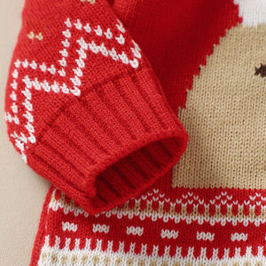Combinaison d'hiver pour bébés filles et garçons en tricot jacquard avec <span class=keywords><strong>renne</strong></span> rouge de Noël pour nouveaux-nés <span class=keywords><strong>pull</strong></span> de Noël - Product Image 3