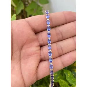 สร้อยข้อมือเทนนิสทองคำ 14k ประดับแทนซาไนต์ เครื่องประดับแฟชั่น - Product Image 1