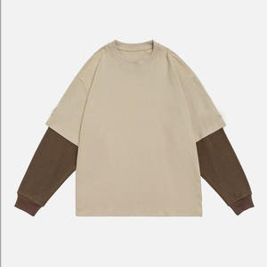 T-shirt personnalisé de coupe surdimensionnée pour hommes délavé par le soleil Double couche manches longues haut en coton t-shirt à manches longues - Product Image 3