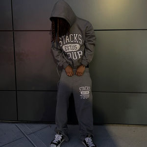 Ensemble de survêtement décontracté à capuche en coton brodé personnalisé en polaire Ensemble de deux pièces pour hommes avec lavage à l'acide - Product Image 3