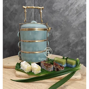 Maravilloso diseño de forma redonda de cobre latón Picnic Tiffin Box con asa al por mayor contenedor de almuerzo para uso diario - Product Image 5