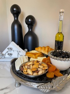 ที่วางเค้กหินอ่อนดีไซน์รูปใบไม้โต๊ะหรูหราสำหรับห้องครัวการรับประทานอาหารและการโฮสต์แขกทำมือจากอินเดีย - Product Image 3