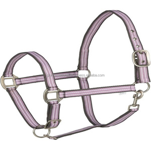 Comfortable Lightweight Stripped Design Custom Made Nylon Horse Halter with Double Stitching and Stainless Steel Nickel Hardware - Product Image 6