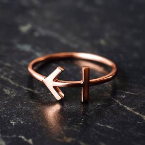 Bague en argent sterling 925 plaqué or rose vermeil, signe du zodiaque Sagittaire, minimaliste, sertie de pierres, bande réglable, bijoux - Product Image 5