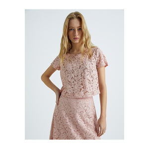 Conjunto de blusa de encaje de media manga para mujer BGN S23B111 - Product Image 5