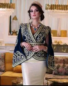 2024 elegante chaqueta de lino de seda azul marino/vestido de Karakou cristal Beadsstonepearls Dabka bordado mangas elegante Lehenga Choli - Product Image 2