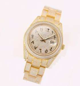 นาฬิกาหรูสีเหลืองเต็มรูปแบบเพชรแก้วสเตอร์ลิงธุรกิจโบราณ-ฮิปฮอปสแตนเลสนาฬิกาสำหรับผู้หญิง - Product Image 3